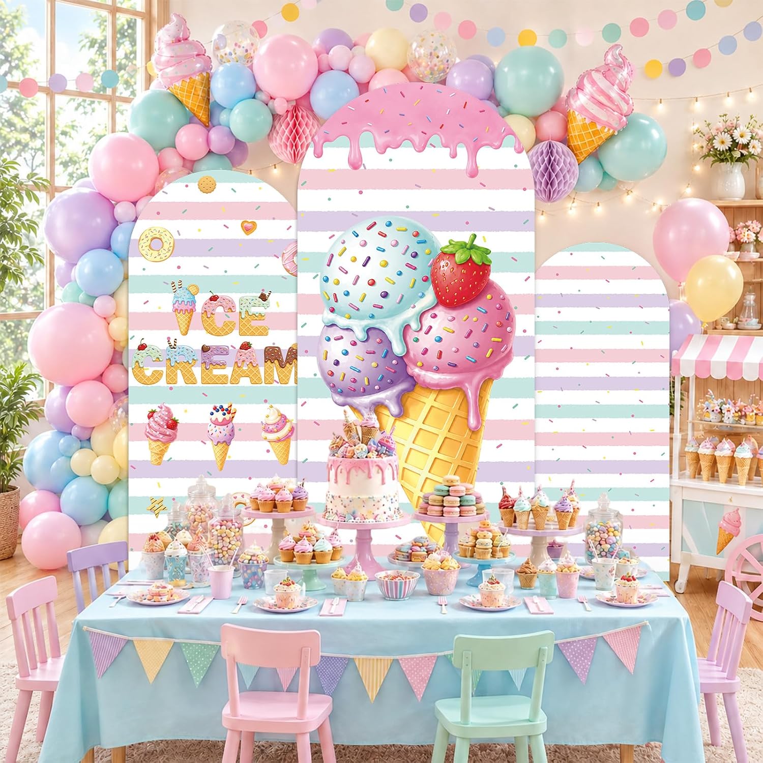 Dessert Table Backdrop - Fondo de arco de helado a