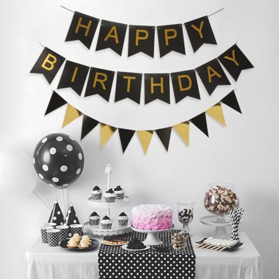 Party Banner Gold - Bandera a Rayas Negras y Doradas