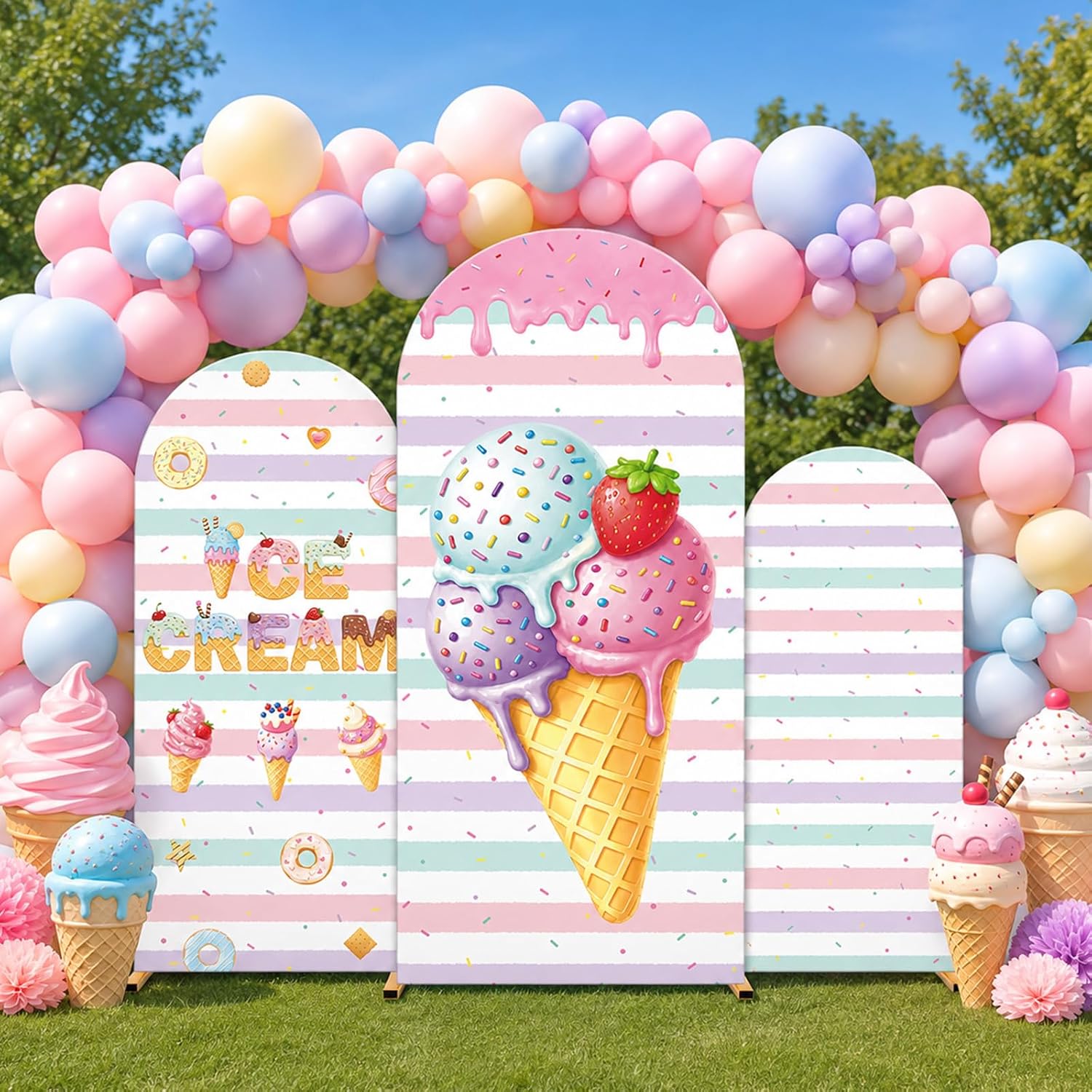 Fondo de arco de helado a raya - Dessert Table Backdrop reseña y precio