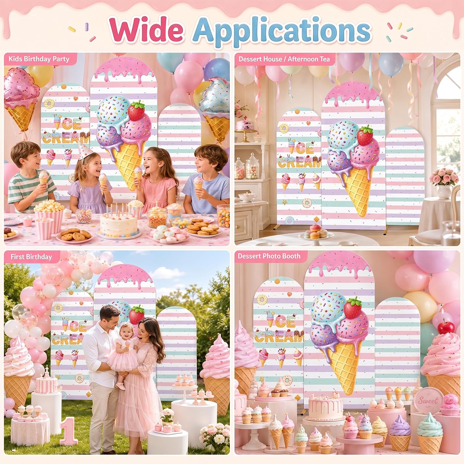 Fondo de arco de helado a raya - Dessert Table Backdrop reseña y precio